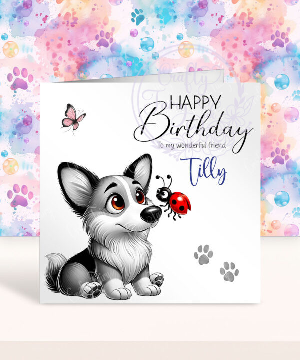 personalised cute dog with ladybird birthday card lots of breed choices