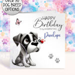 personalised cute whimsical dog with ladybird birthday card lots of breed choices