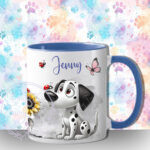 personalised cute whimsical dog with ladybird & sunflower mug lots of breed choices