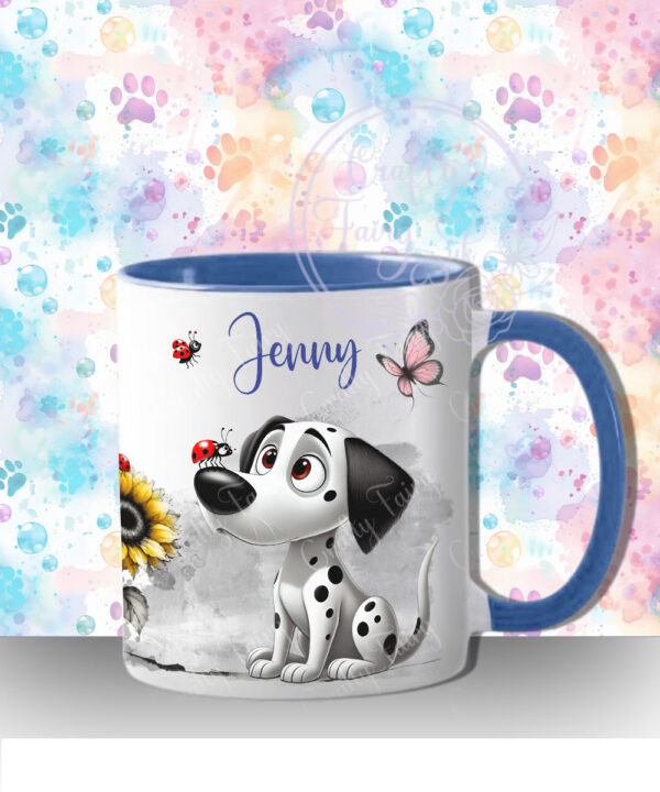 personalised cute whimsical dog with ladybird & sunflower mug lots of breed choices