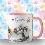personalised cute whimsical dog with ladybird & sunflower mug lots of breed choices
