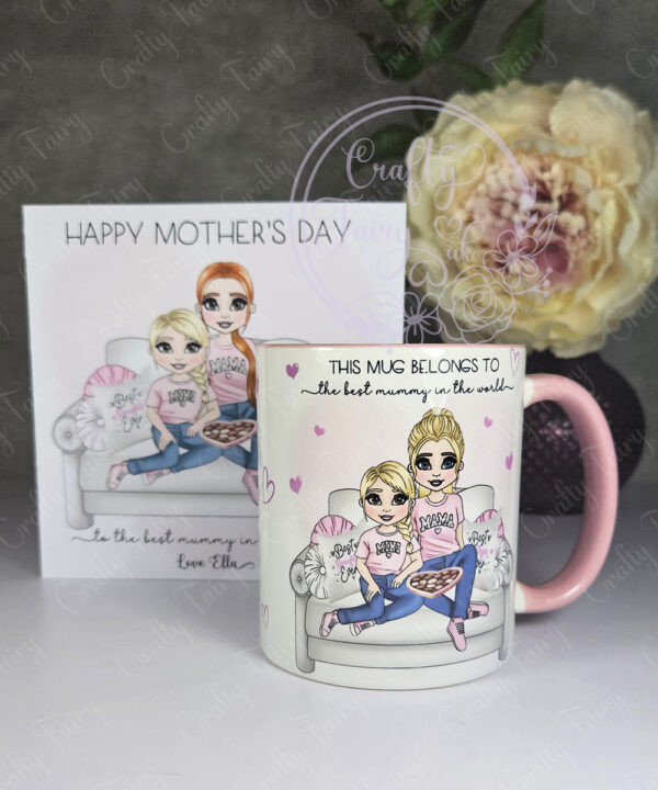 personalised mum & daughter on sofa mug gift for mother's day