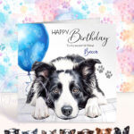 personalised cute border collie dog face happy birthday card