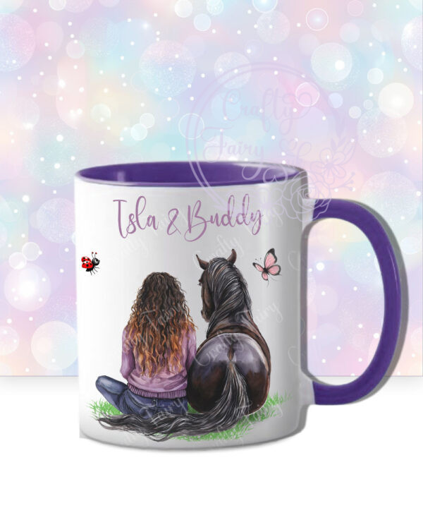 personalised brown horse and girl with brown ombre hair horse lover mug gift