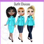 personalised female flight attendant in turquoise birthday card