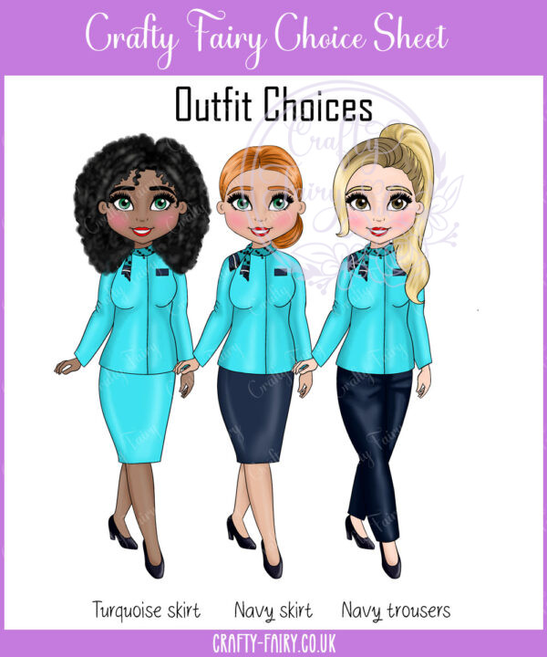 personalised female flight attendant in turquoise birthday card