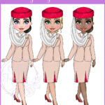 personalised female flight attendant in beige & red birthday card