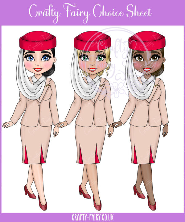 personalised female flight attendant in beige & red birthday card