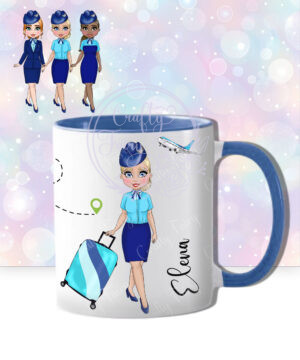 personalised female flight attendant in navy & turquoise mug gift