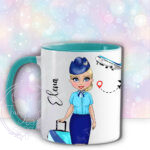 personalised female flight attendant in navy & turquoise mug gift