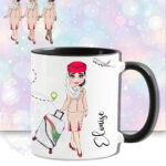 personalised female flight attendant in beige & red mug gift
