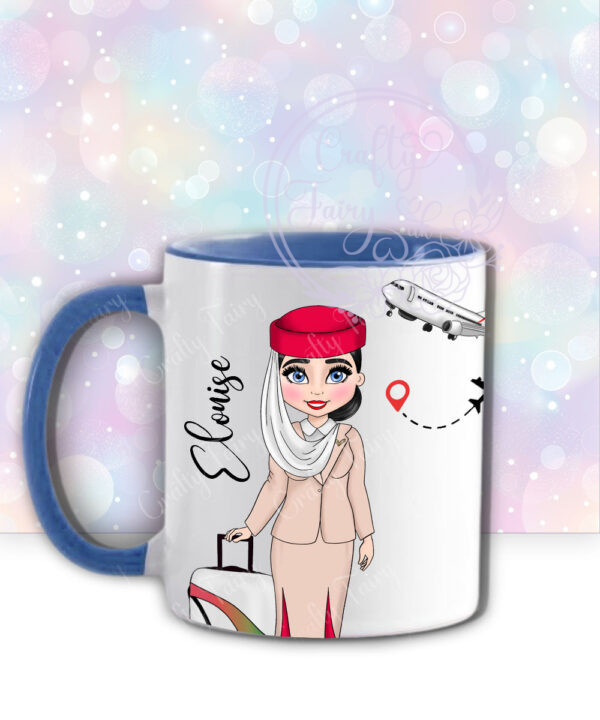 personalised female flight attendant in beige & red mug gift