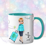 personalised female flight attendant in turquoise mug gift