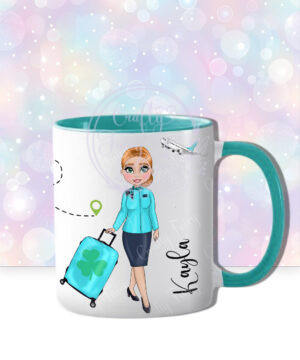 personalised female flight attendant in turquoise mug gift