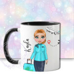 personalised female flight attendant in turquoise mug gift