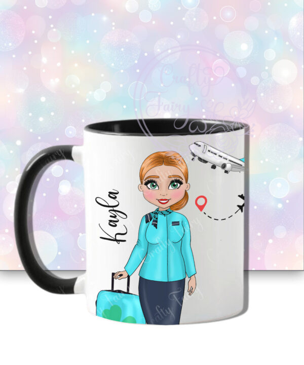 personalised female flight attendant in turquoise mug gift