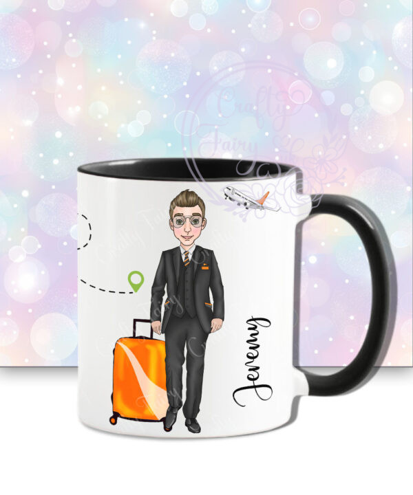 personalised male flight attendant in black & orange mug gift