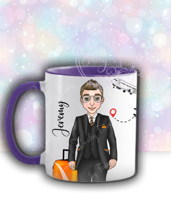 personalised male flight attendant in black & orange mug gift