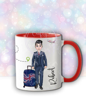 personalised male flight attendant in navy & red mug gift