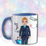 personalised male flight attendant in navy & turquoise mug gift