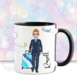 personalised male flight attendant in navy & turquoise mug gift