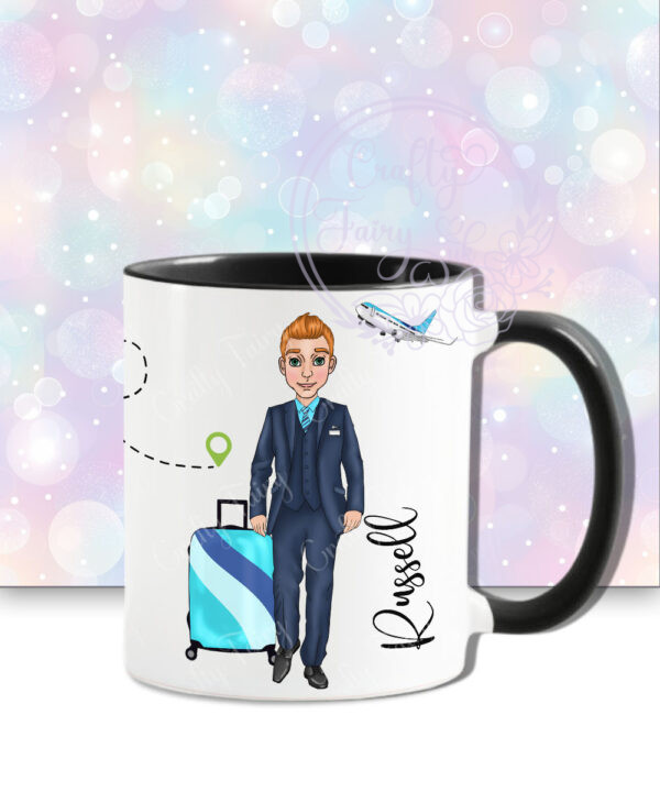 personalised male flight attendant in navy & turquoise mug gift