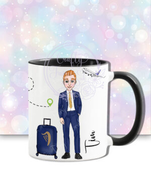 personalised male flight attendant in navy & yellow mug gift