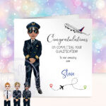 personalised pilot in black suit congratulations card