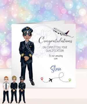 personalised pilot in black suit congratulations card