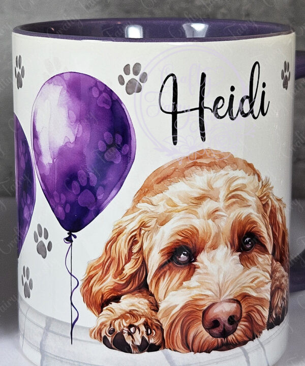 personalised cute cockapoo dog face & balloon mug gift
