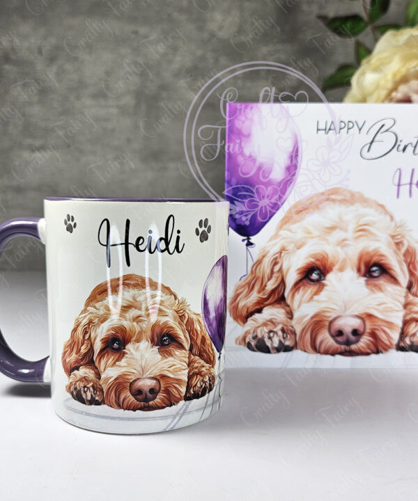 personalised cute cockapoo dog face & balloon mug gift