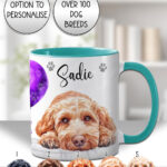 personalised cute cockapoo dog face & balloon mug gift