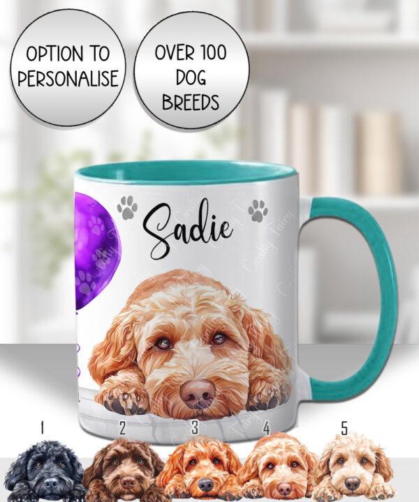 personalised cute cockapoo dog face & balloon mug gift