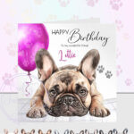 personalised cute french bulldog "frenchie" dog face happy birthday card