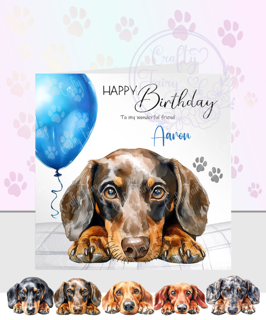 Personalised Cute Dachshund Dog Face Happy Birthday Card - Dog Breeds ...