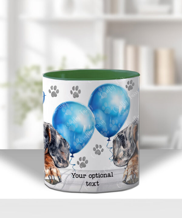 personalised cute dachshund dog face & balloon birthday mug gift
