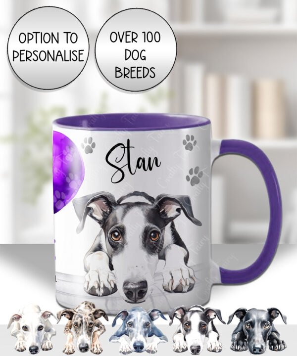 personalised cute whippet dog face & balloon birthday mug gift
