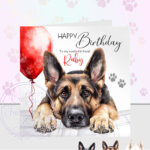 personalised cute german shepherd dog face happy birthday card