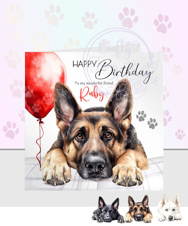 personalised cute german shepherd dog face happy birthday card
