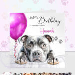 personalised cute staffordshire bull terrier "staffie" dog face happy birthday card