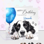 personalised cute springer spaniel dog face happy birthday card