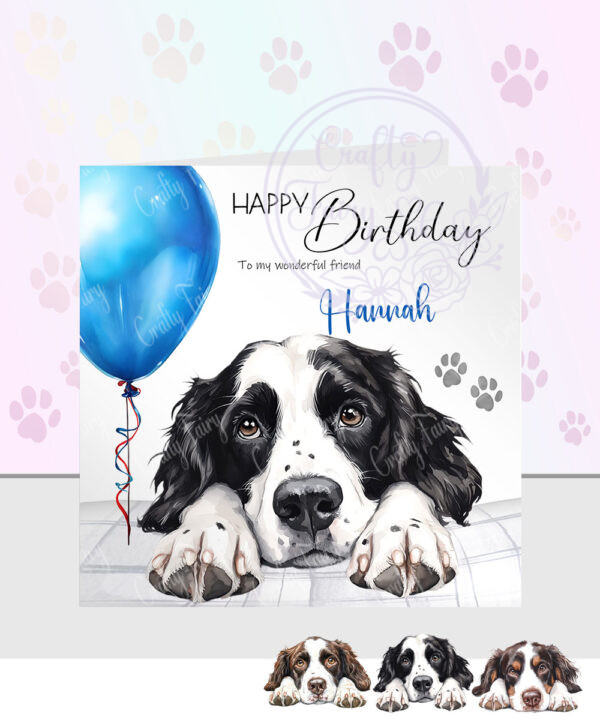 personalised cute springer spaniel dog face happy birthday card