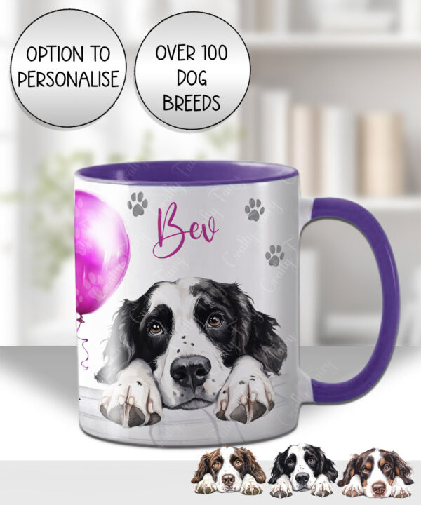 personalised cute springer spaniel dog face & balloon mug gift