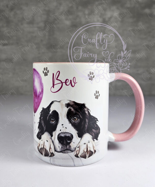 personalised cute springer spaniel dog face & balloon mug gift