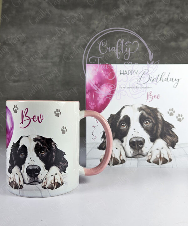 personalised cute springer spaniel dog face & balloon mug gift