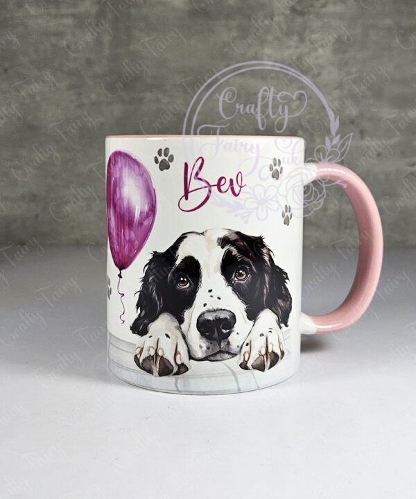 personalised cute springer spaniel dog face & balloon mug gift