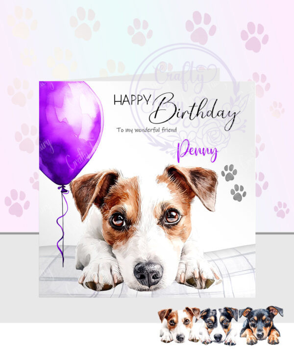 personalised cute jack russell dog face happy birthday card