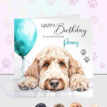 personalised cute labradoodle face happy birthday card
