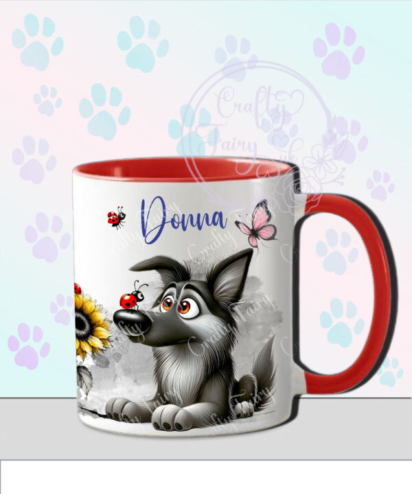 personalised cute whimsical german shepherd dog with ladybird mug gift