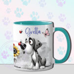 personalised cute whimsical great dane dog with ladybird mug gift